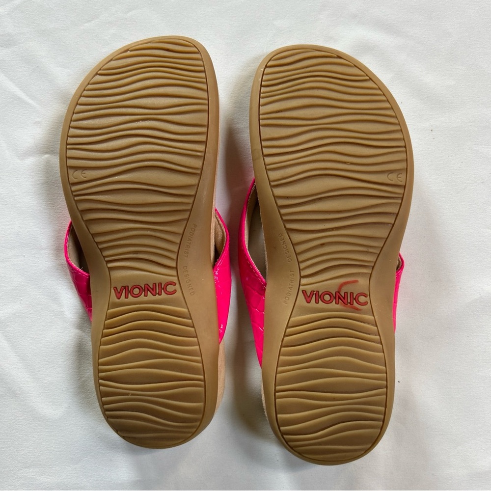 Vionic Bella Bright Pink Orthotic Flip Flops with Bows Sz 6.5-VGUC - Picture 5 of 5
